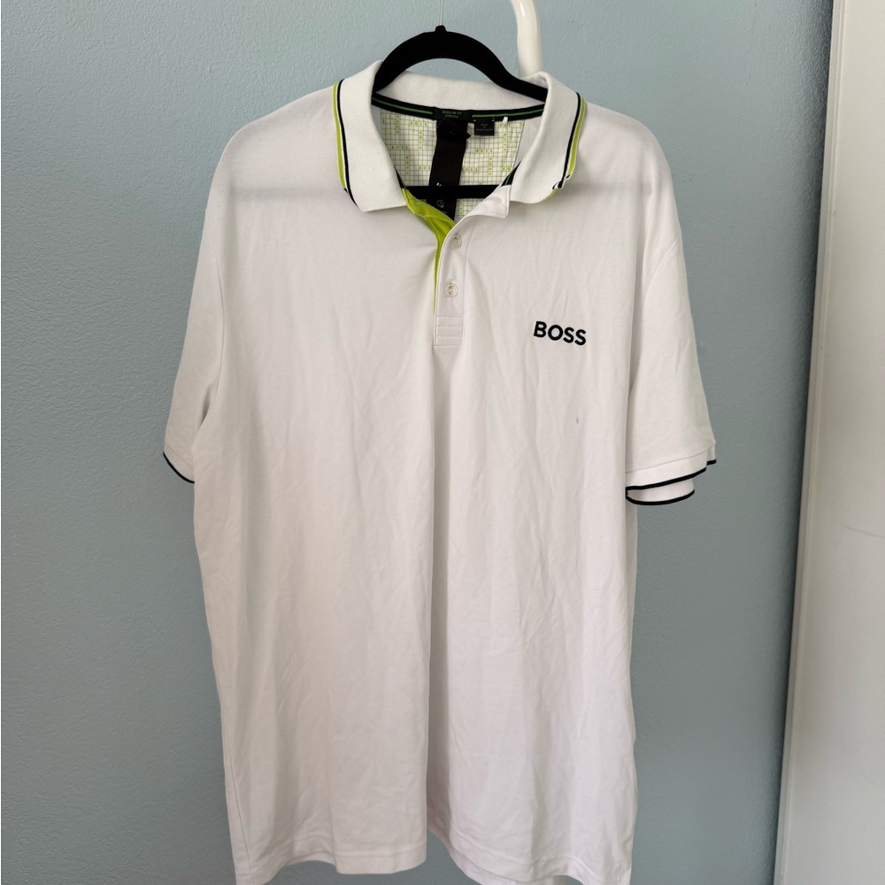 Boss White Polo Shirt with Contrast Trim